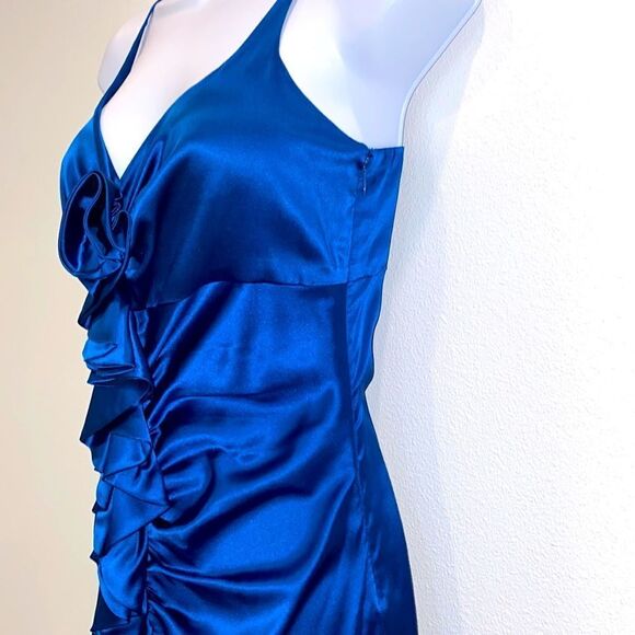 Susana Monaco Sleeveless Silk Blur Gathered Ruffle Cocktail Dress In Blue - Picture 13 of 16